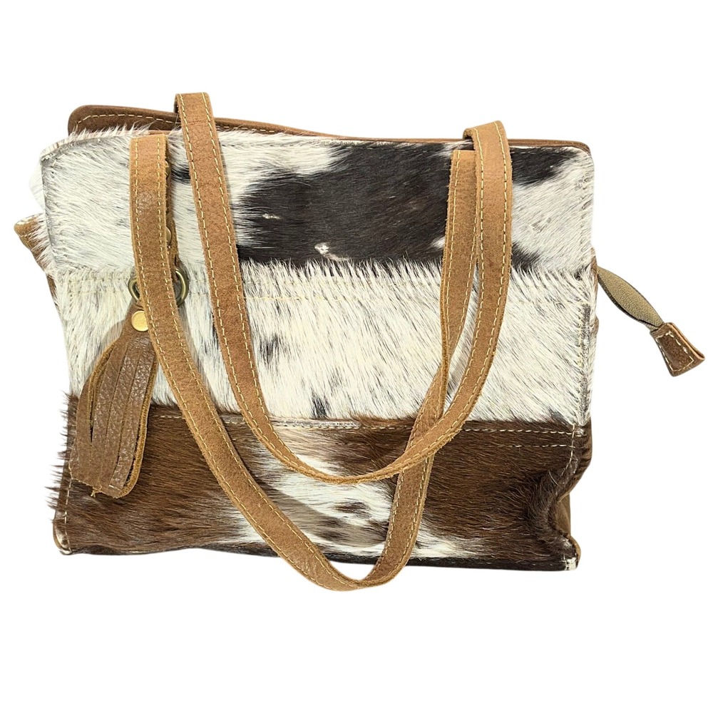 Mya bag Handmade Cowhide Hair, Brown Leather Tote Bag Western Boho Shoulder Bag